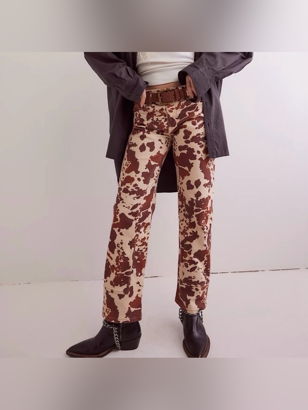 Free People We The Free Risk Taker Mid-Rise Printed Jeans Tea Combo Size 28